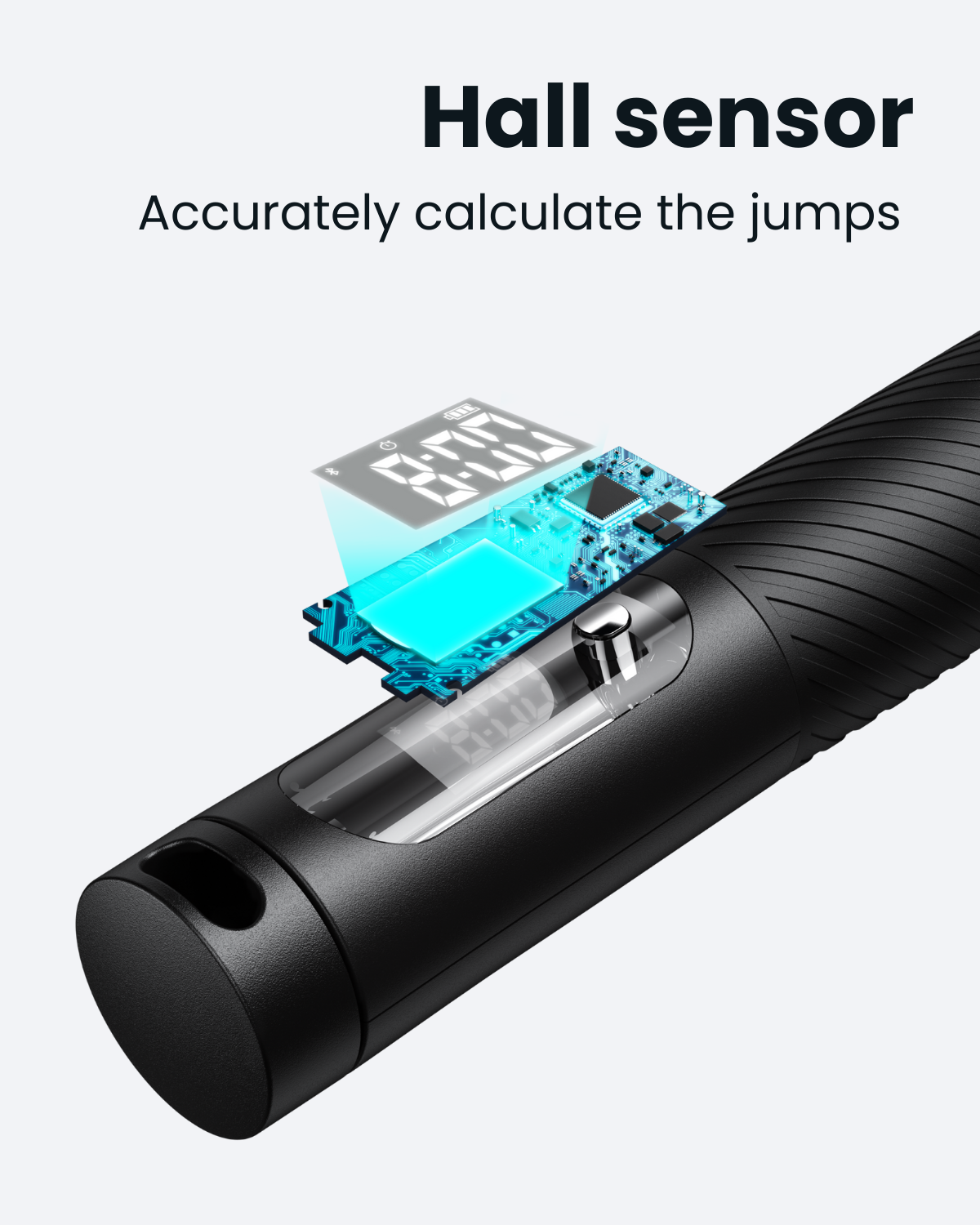 Image of the Renpho AU Smart Jump Rope with Cordless Ball featuring a 360-degree rotatable design for tangle-free workouts. The rope is black with a digital screen displaying "MODE" on the handle and app-connective capabilities for fitness tracking. Text at the top reads "360° Rotatable" and "No knots for smooth training." Disassembled components are shown in detail.