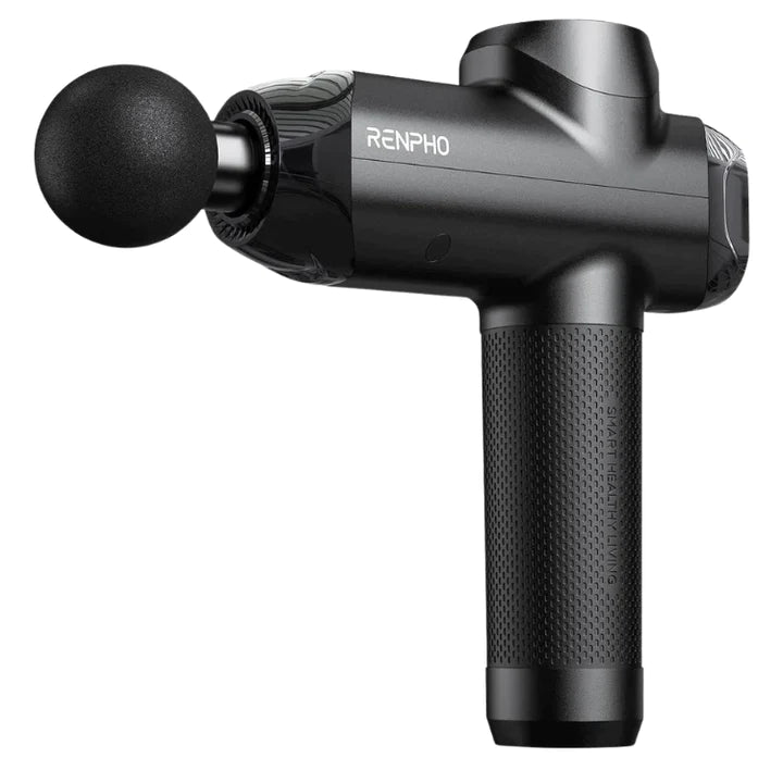 A black Power Massage Gun with a round attachment head.