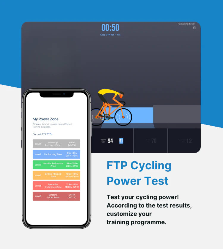 Advert for AI Smart Bike displaying a smartphone with the app interface alongside a graphic of a cyclist.